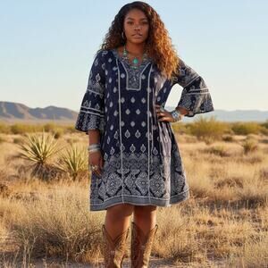 Ulla Popken Navy and White Printed Mini Dress